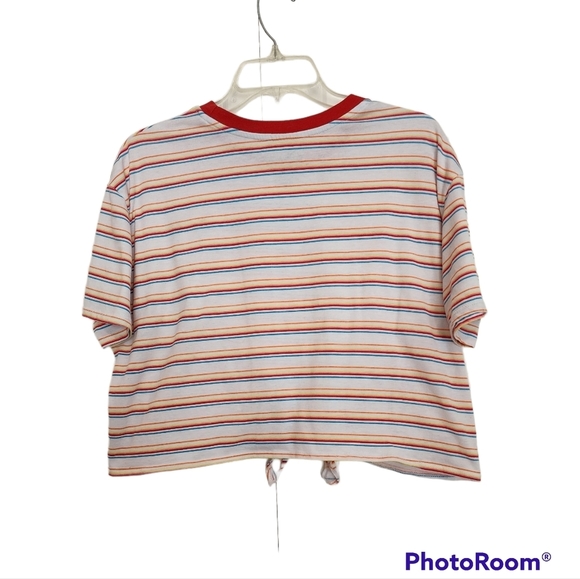 Disney red Mickey Mouse multi stripe short sleeve t-shirt waist tie XXL - Picture 2 of 6